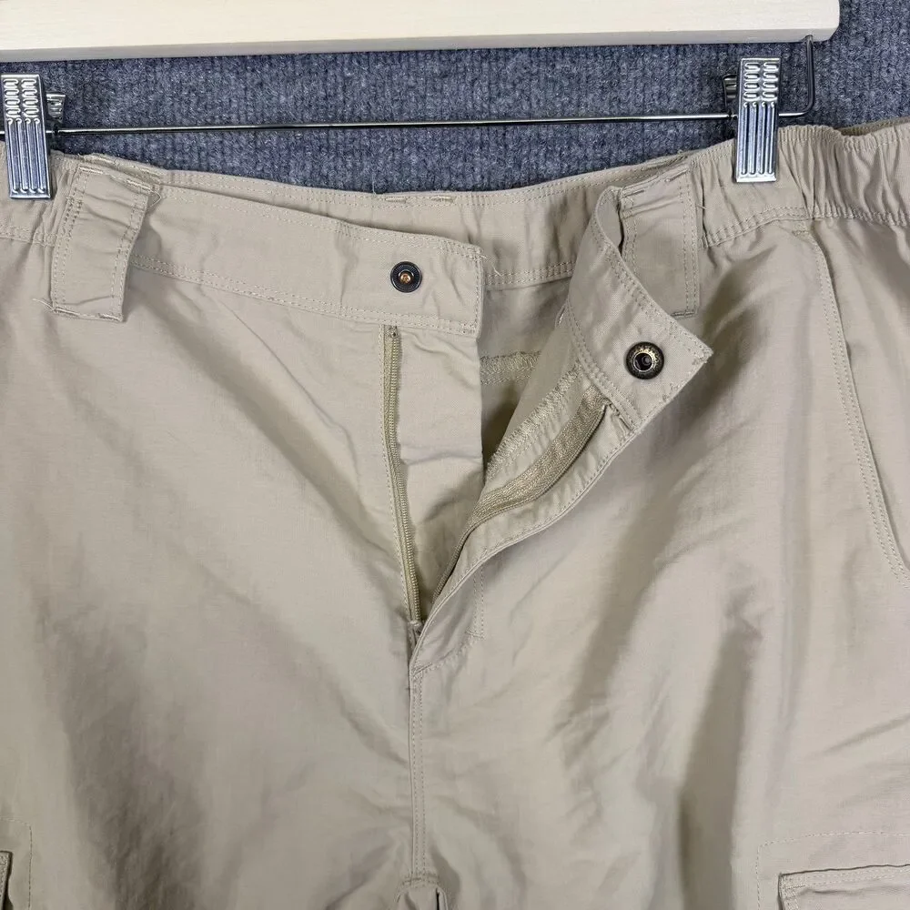 The North Face Mens Cargo Shorts L Tan Khaki Nylon Hiking Outdoor Elastic Waist